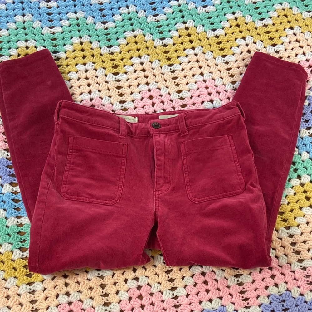 Pilcro and the Letterpress 28 Cranberry Red corduroy velvet stretch skinny pants - Picture 2 of 13